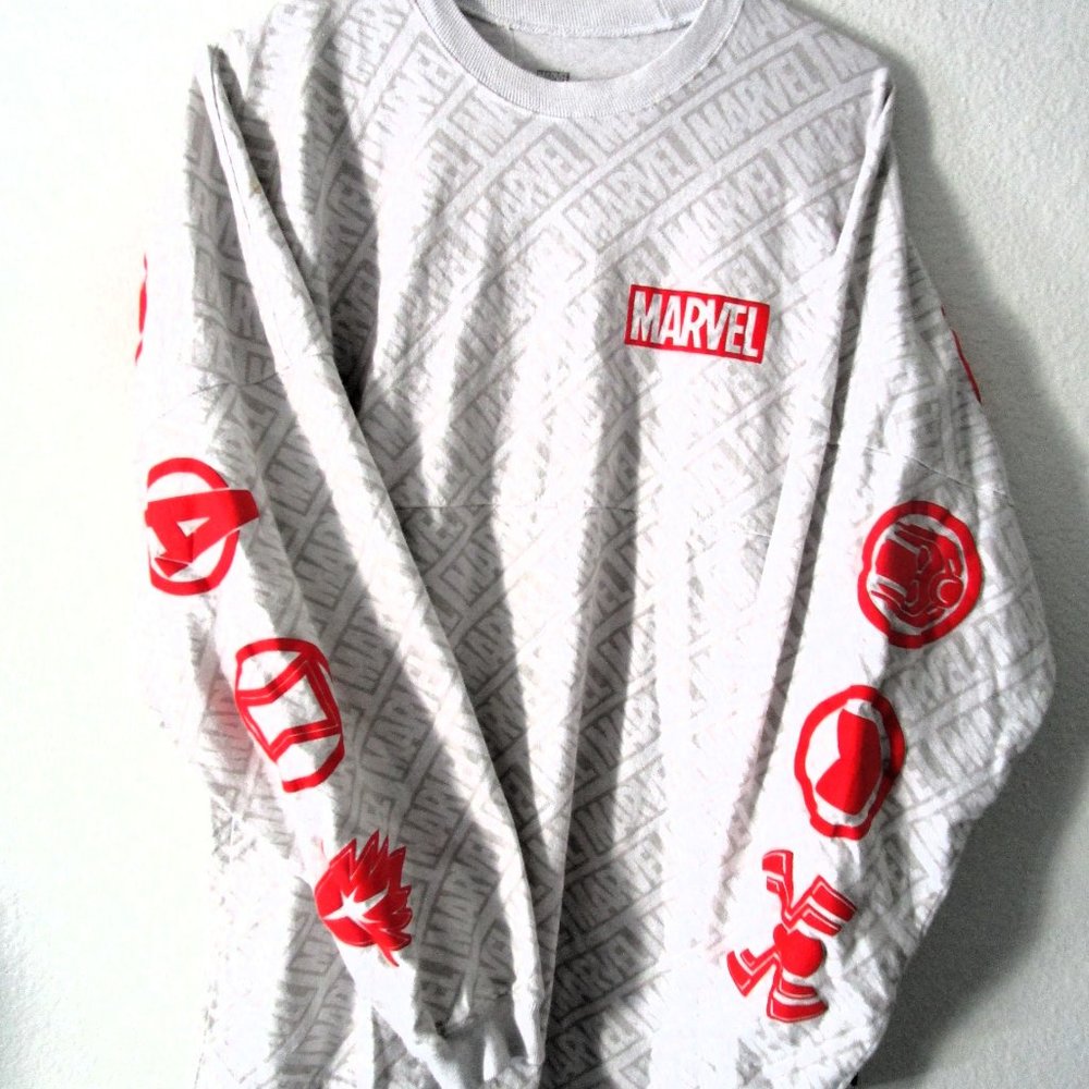 Disney Parks Marvel Logo Spirit Jersey Shirt Adults Avengers Size Medium